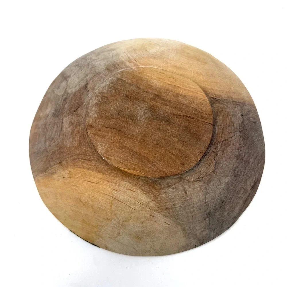 Hand Carved Wooden Bowl with Zebra Pattern Bone Inlay Tribal Boho Decor 11.5 x3